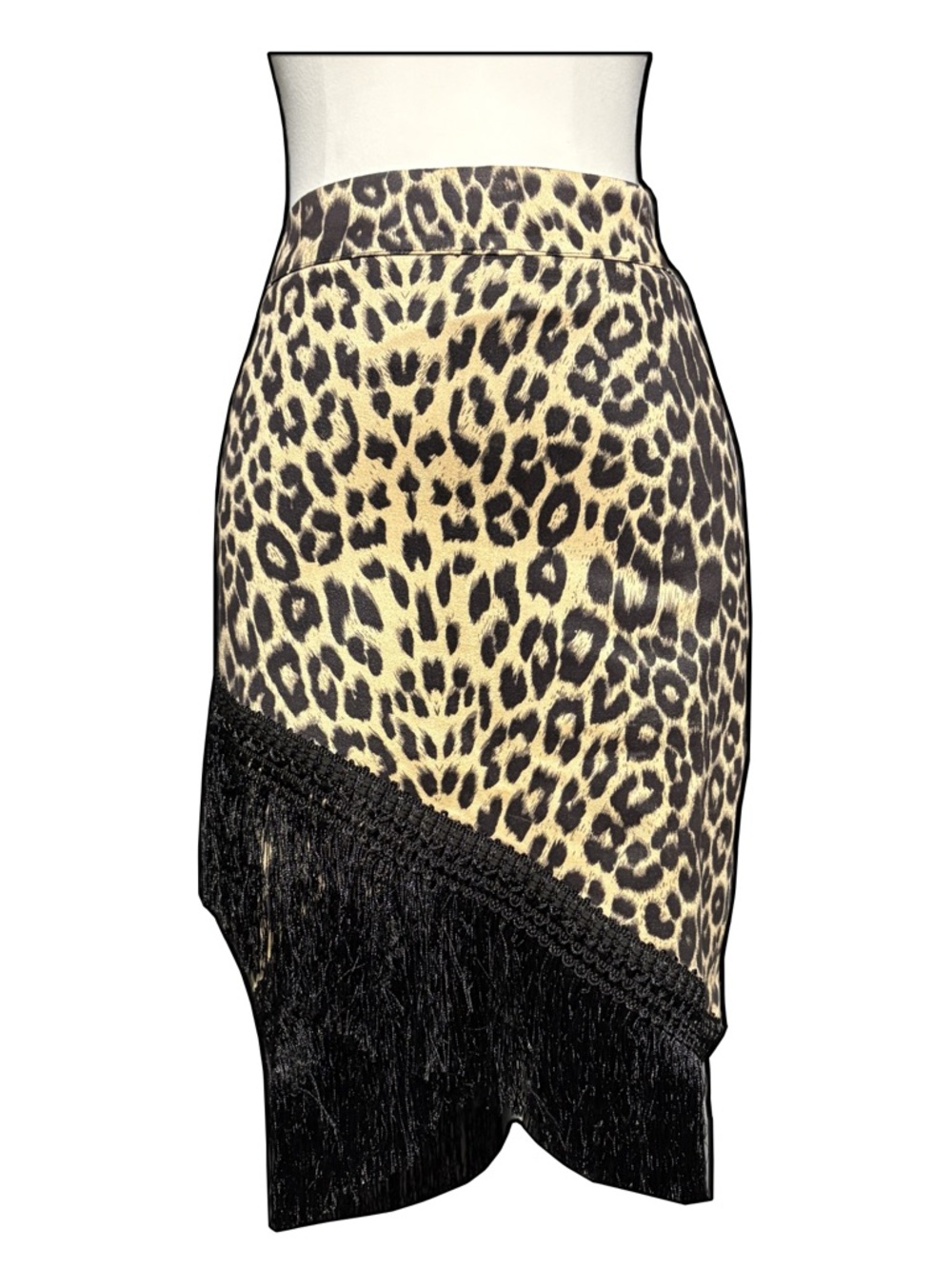 Leopard Print Fringe Hem Pencil Skirt